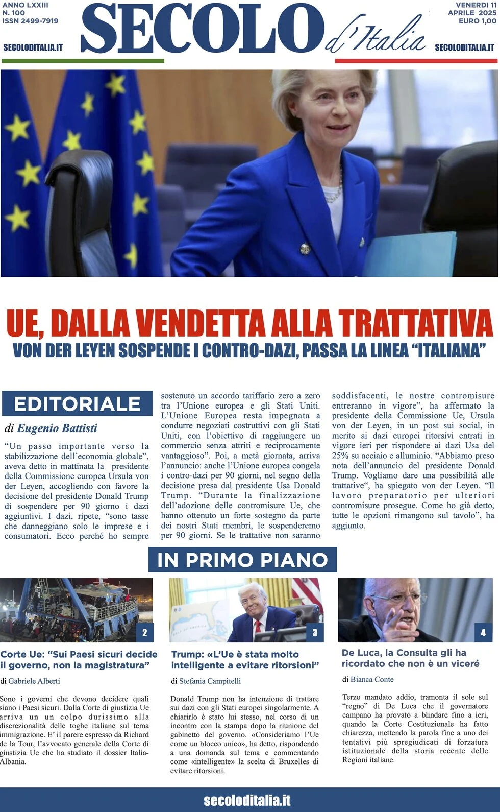 anteprima della prima pagina di secolo-ditalia del 11/04/2025