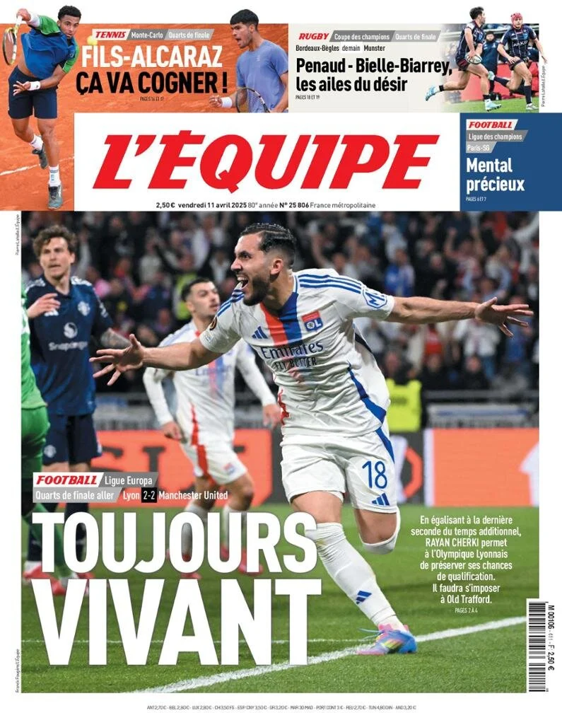 anteprima della prima pagina di lequipe del 11/04/2025