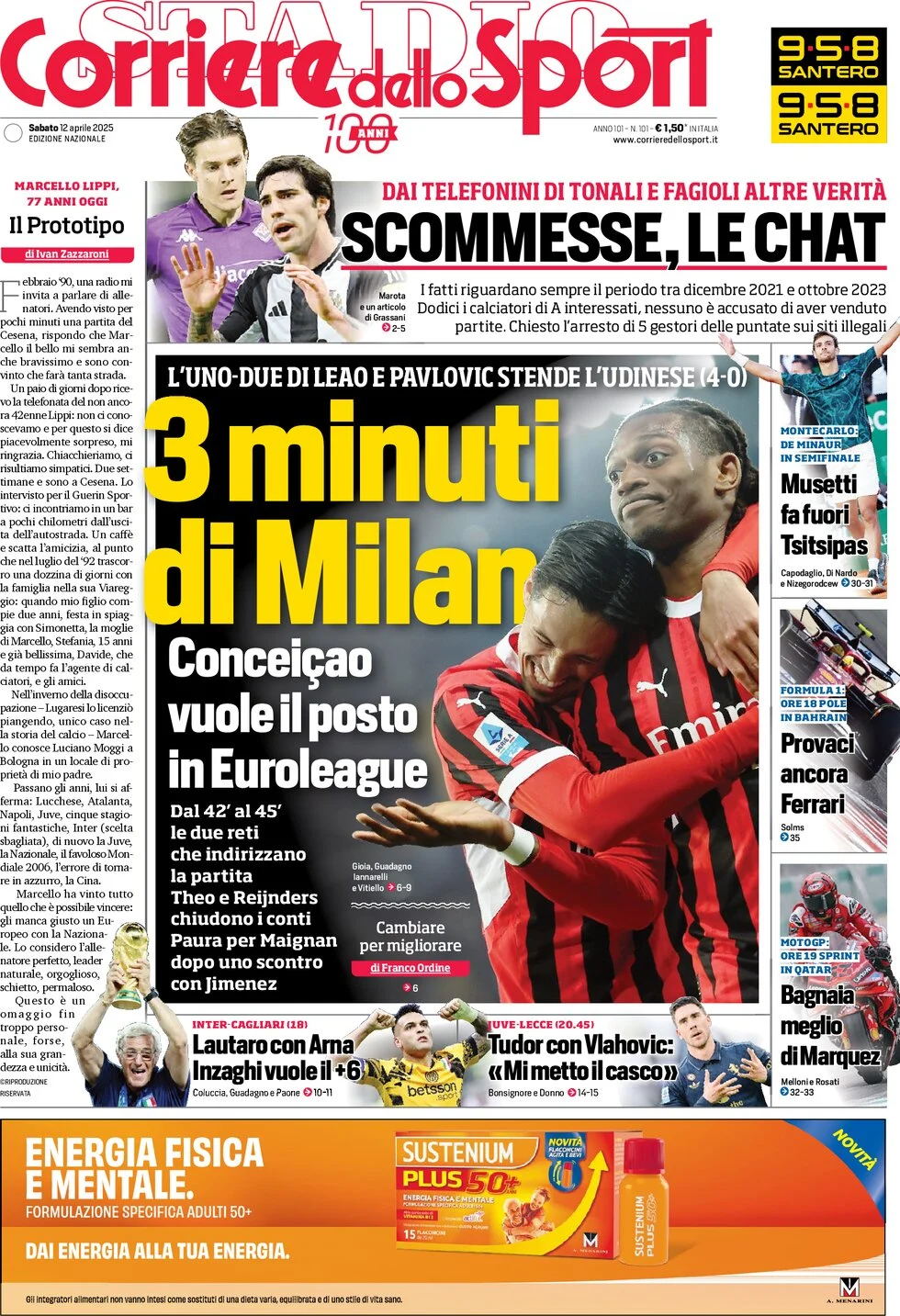 anteprima della prima pagina di corriere-dello-sport del 12/04/2025