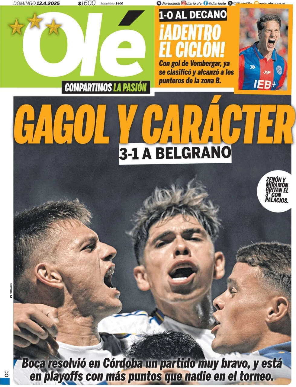 anteprima della prima pagina di ol del 13/04/2025