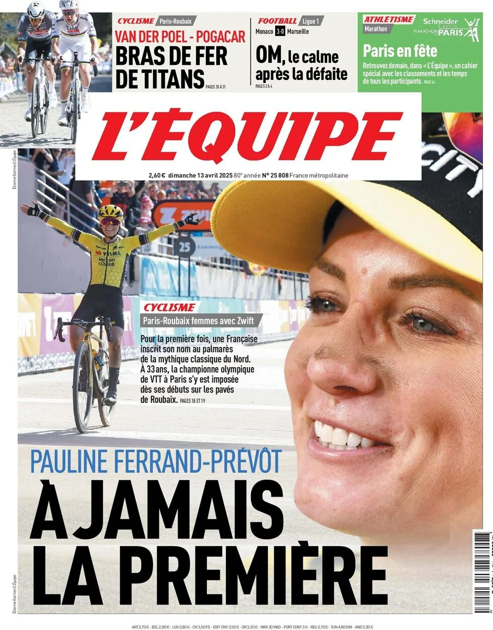 anteprima della prima pagina di lequipe del 13/04/2025