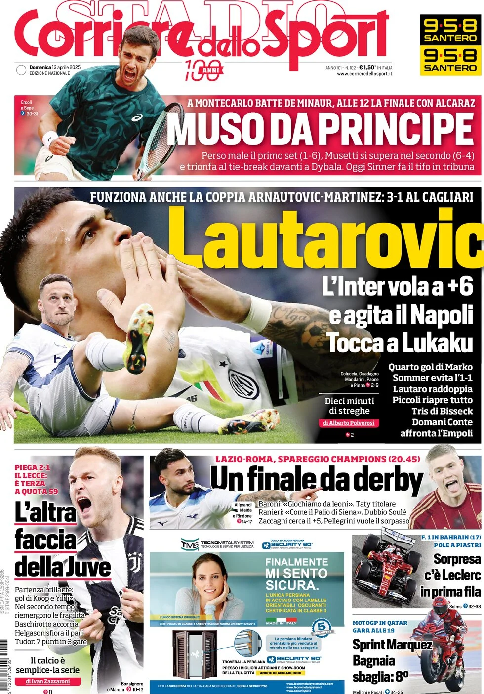 anteprima della prima pagina di corriere-dello-sport del 13/04/2025