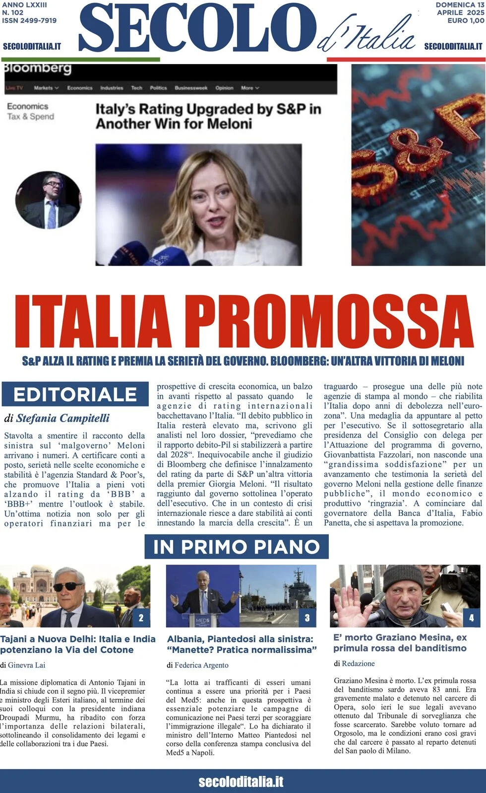 anteprima della prima pagina di secolo-ditalia del 13/04/2025