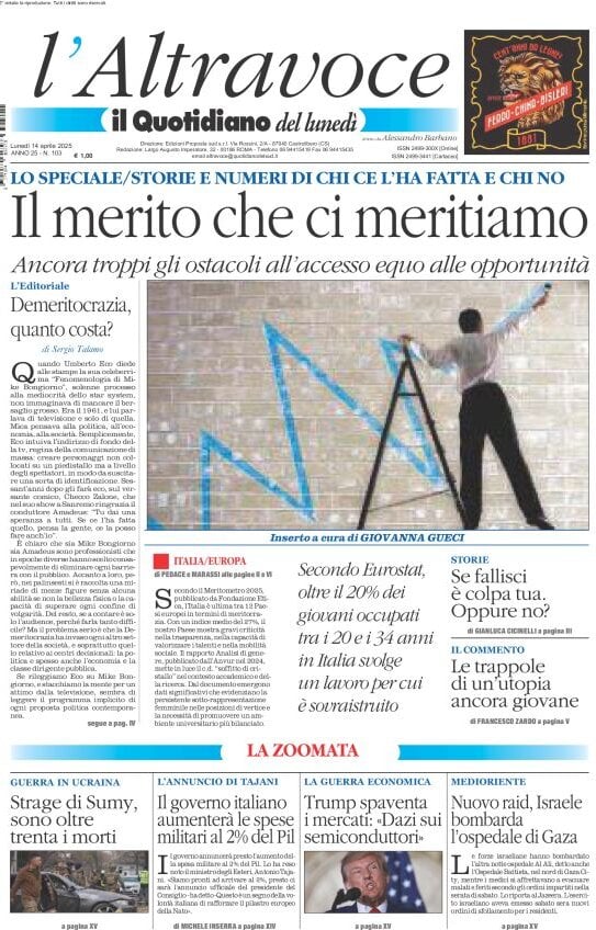anteprima della prima pagina di il-quotidiano-del-sud-laltravoce del 14/04/2025