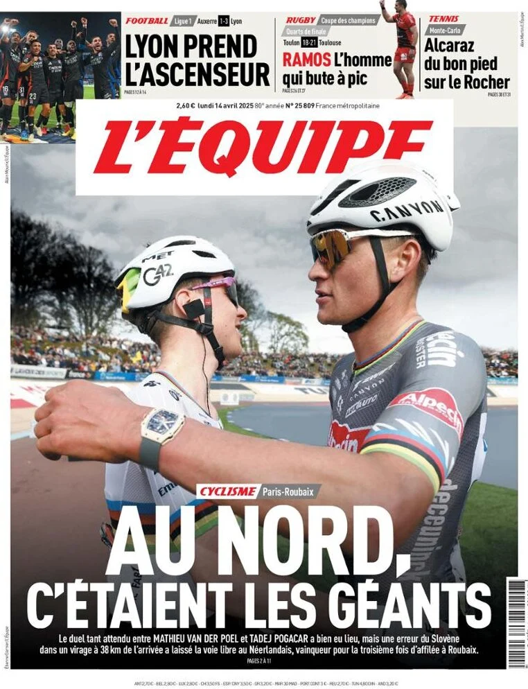 anteprima della prima pagina di lequipe del 14/04/2025
