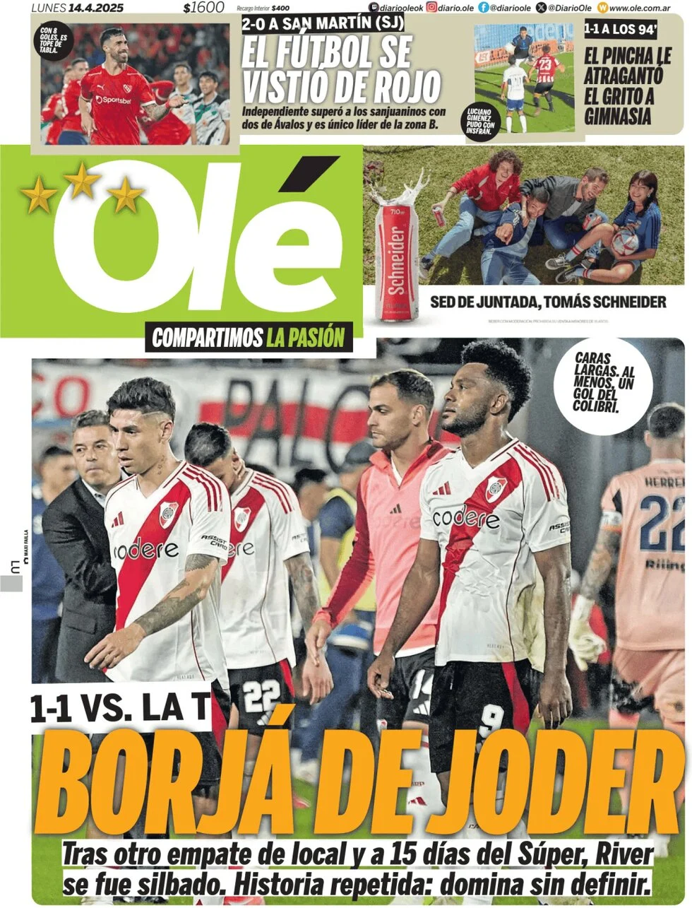 anteprima della prima pagina di ol del 14/04/2025