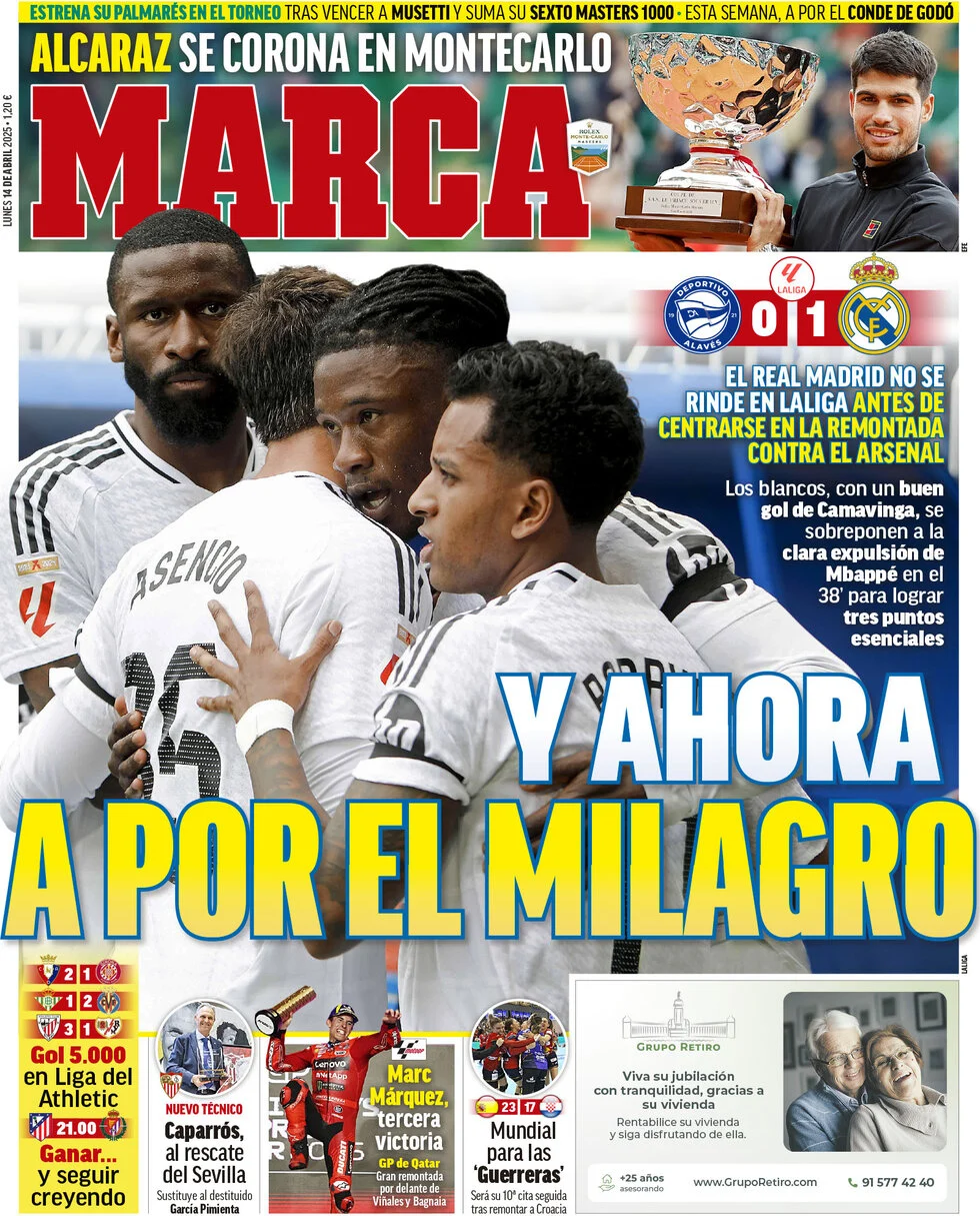anteprima della prima pagina di marca del 14/04/2025