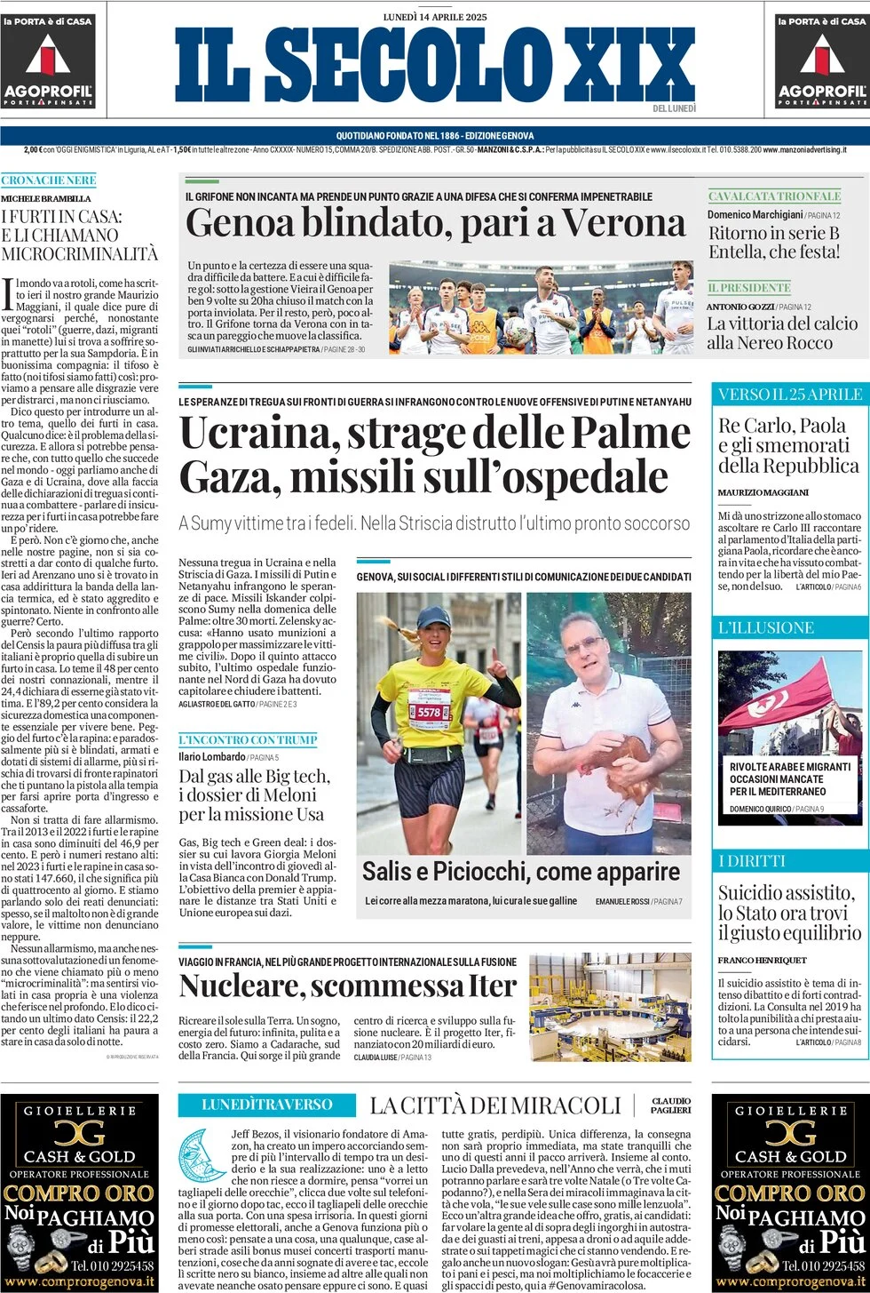 anteprima della prima pagina di il-secolo-xix del 14/04/2025