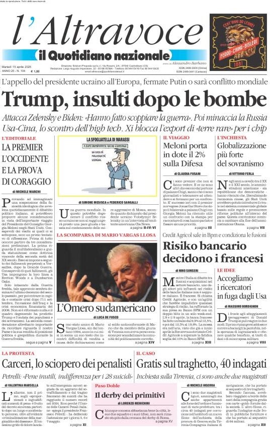 anteprima della prima pagina di il-quotidiano-del-sud-laltravoce del 15/04/2025