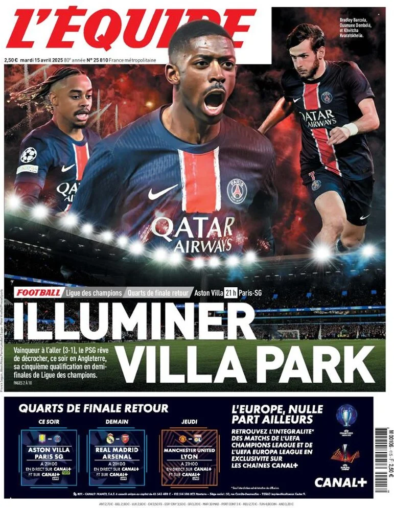 anteprima della prima pagina di lequipe del 15/04/2025