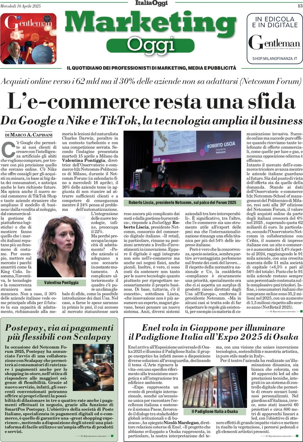 anteprima della prima pagina di marketing-oggi del 16/04/2025