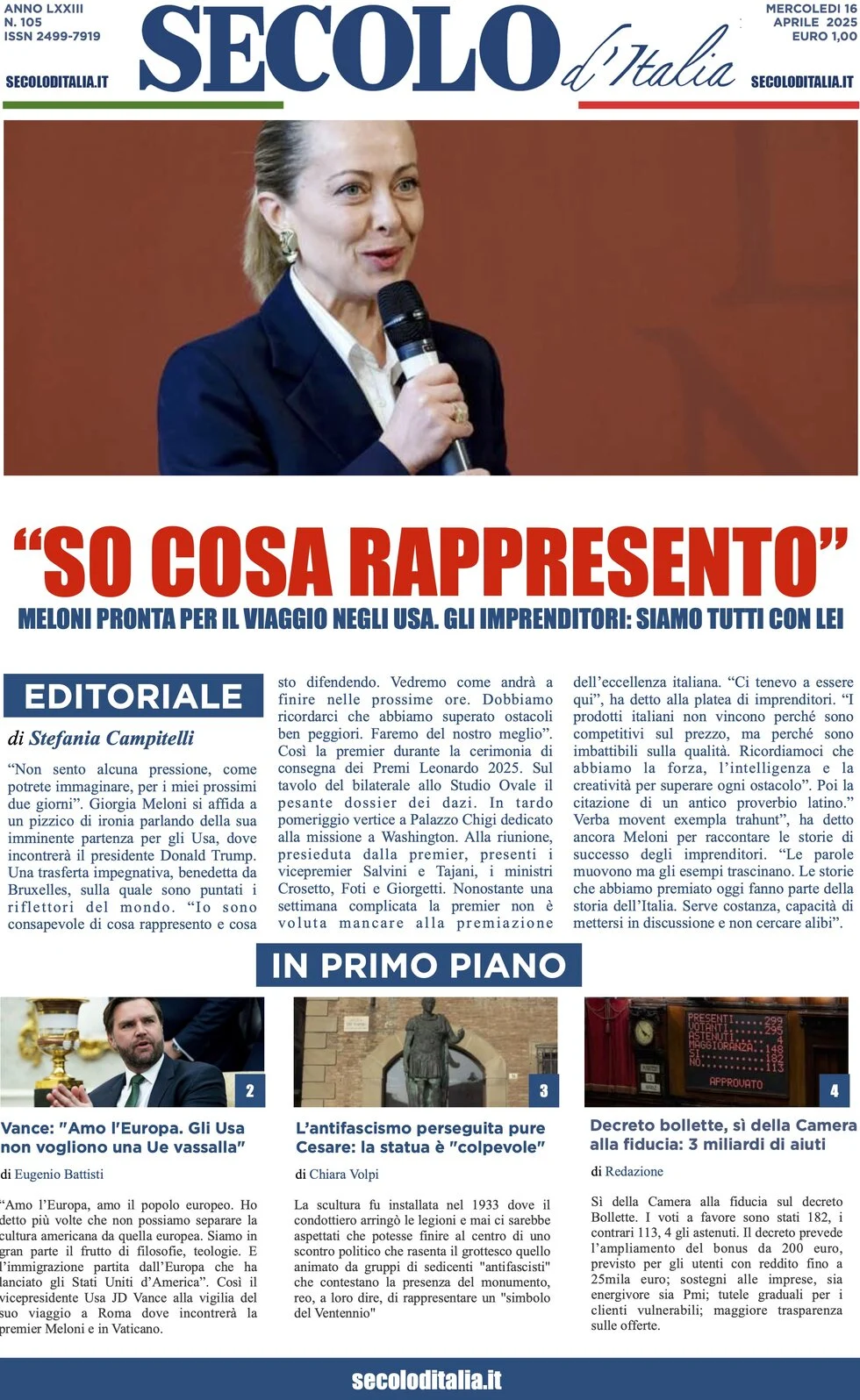 anteprima della prima pagina di secolo-ditalia del 16/04/2025
