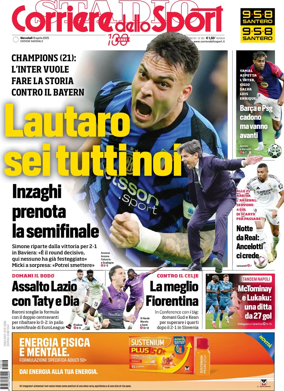 anteprima della prima pagina di corriere-dello-sport del 16/04/2025
