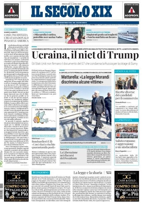 anteprima della prima pagina di il-secolo-xix del 16/04/2025