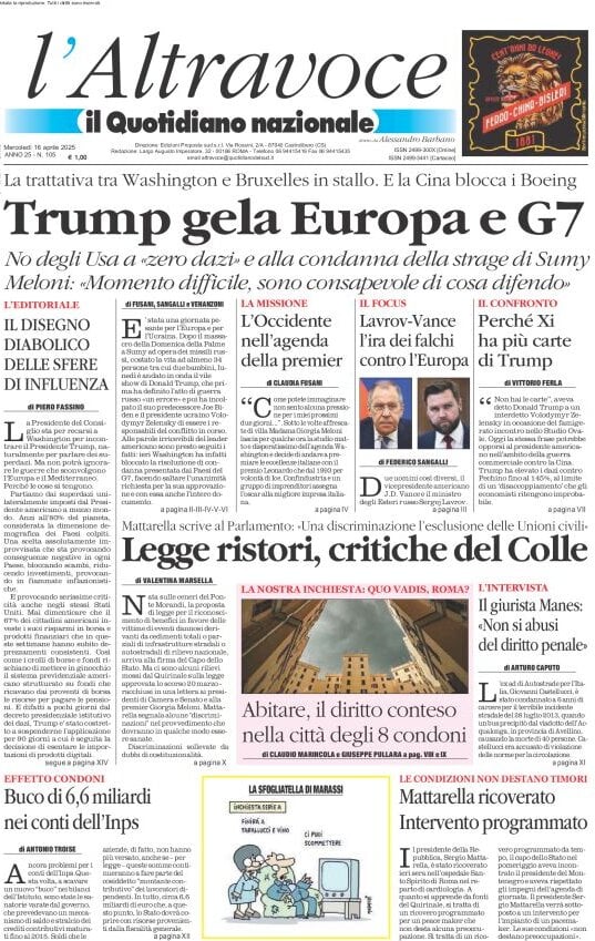 anteprima della prima pagina di il-quotidiano-del-sud-laltravoce del 16/04/2025