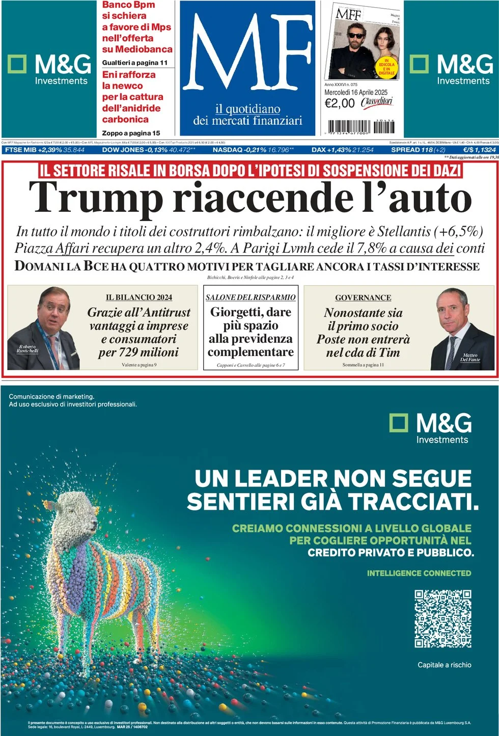Anteprima prima pagina della rasegna stampa di ieri 2025-04-16 - milano-finanza/