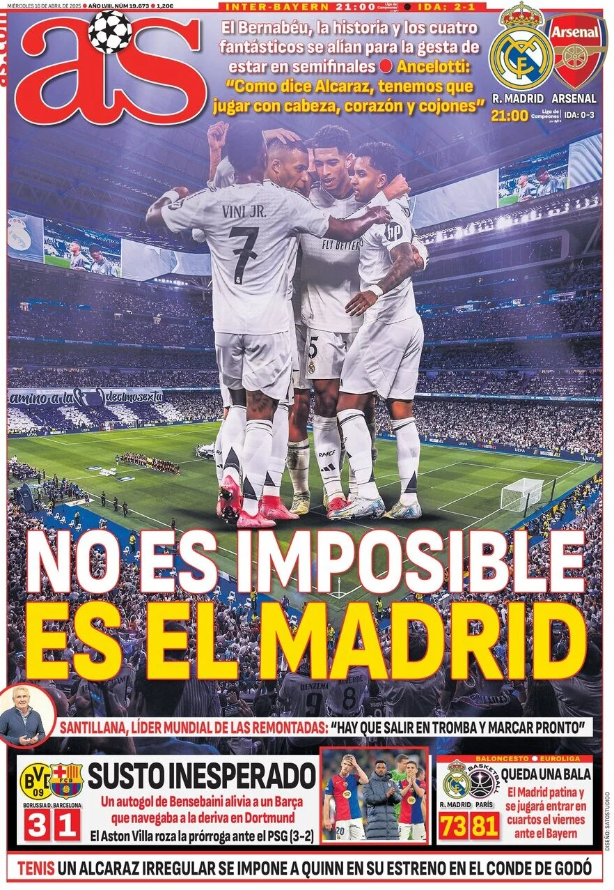anteprima della prima pagina di as-madrid del 16/04/2025