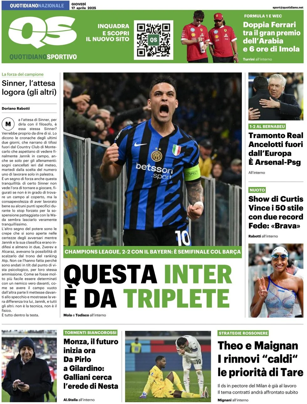 anteprima della prima pagina di QS Quotidiano Sportivo