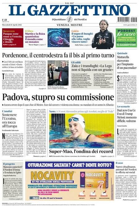 anteprima della prima pagina di Il Gazzettino