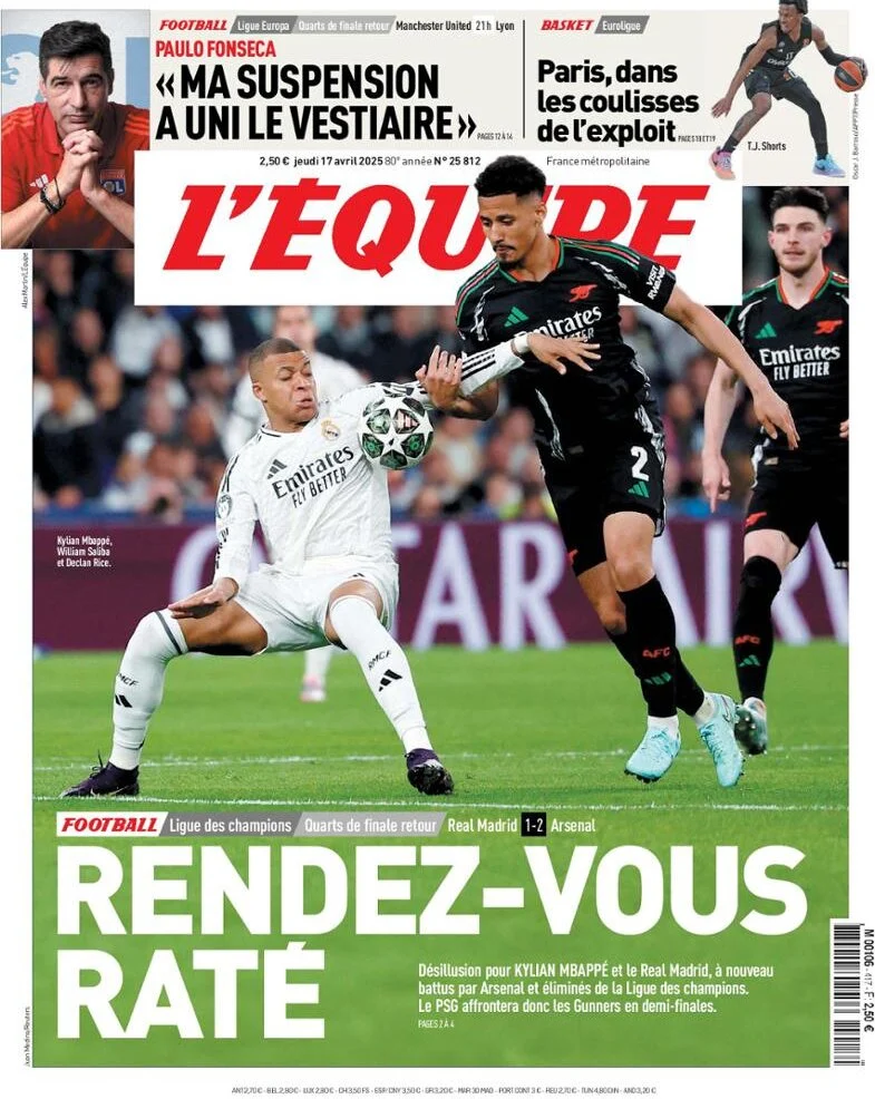 anteprima della prima pagina di L'Equipe