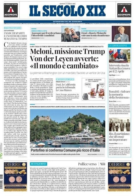 anteprima della prima pagina di il-secolo-xix del 17/04/2025