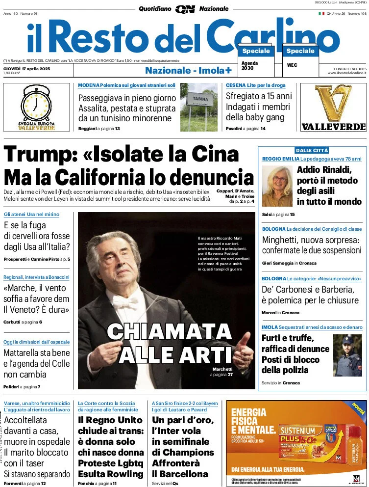anteprima della prima pagina di Il Resto del Carlino