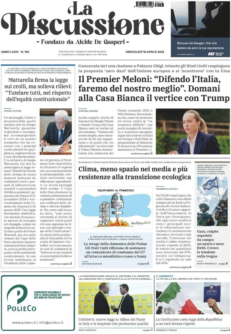 anteprima della prima pagina di La Discussione
