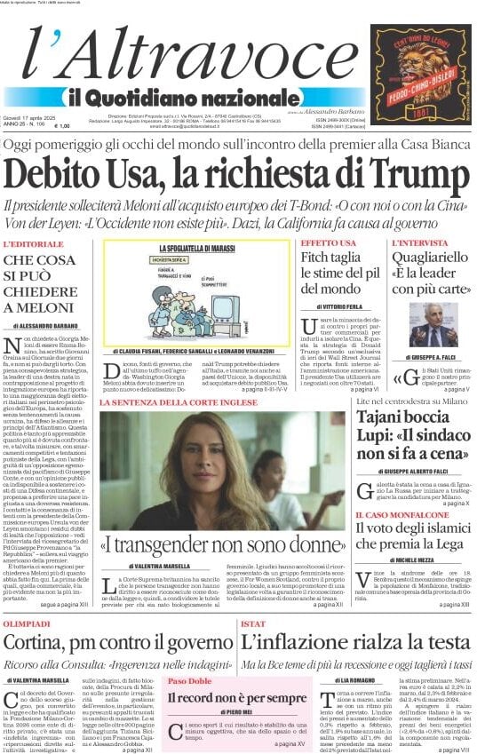 anteprima della prima pagina di Il Quotidiano del Sud L'Altravoce