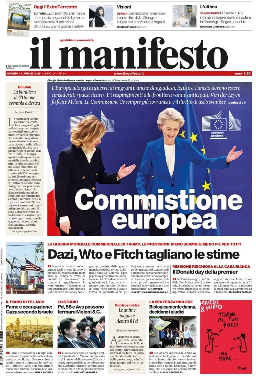anteprima della prima pagina di Il Manifesto