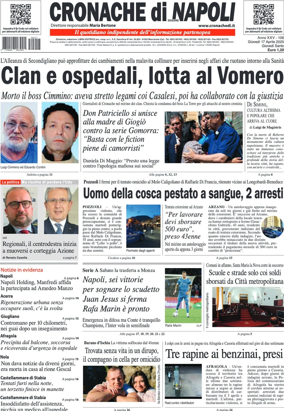 anteprima della prima pagina di Cronache di Napoli