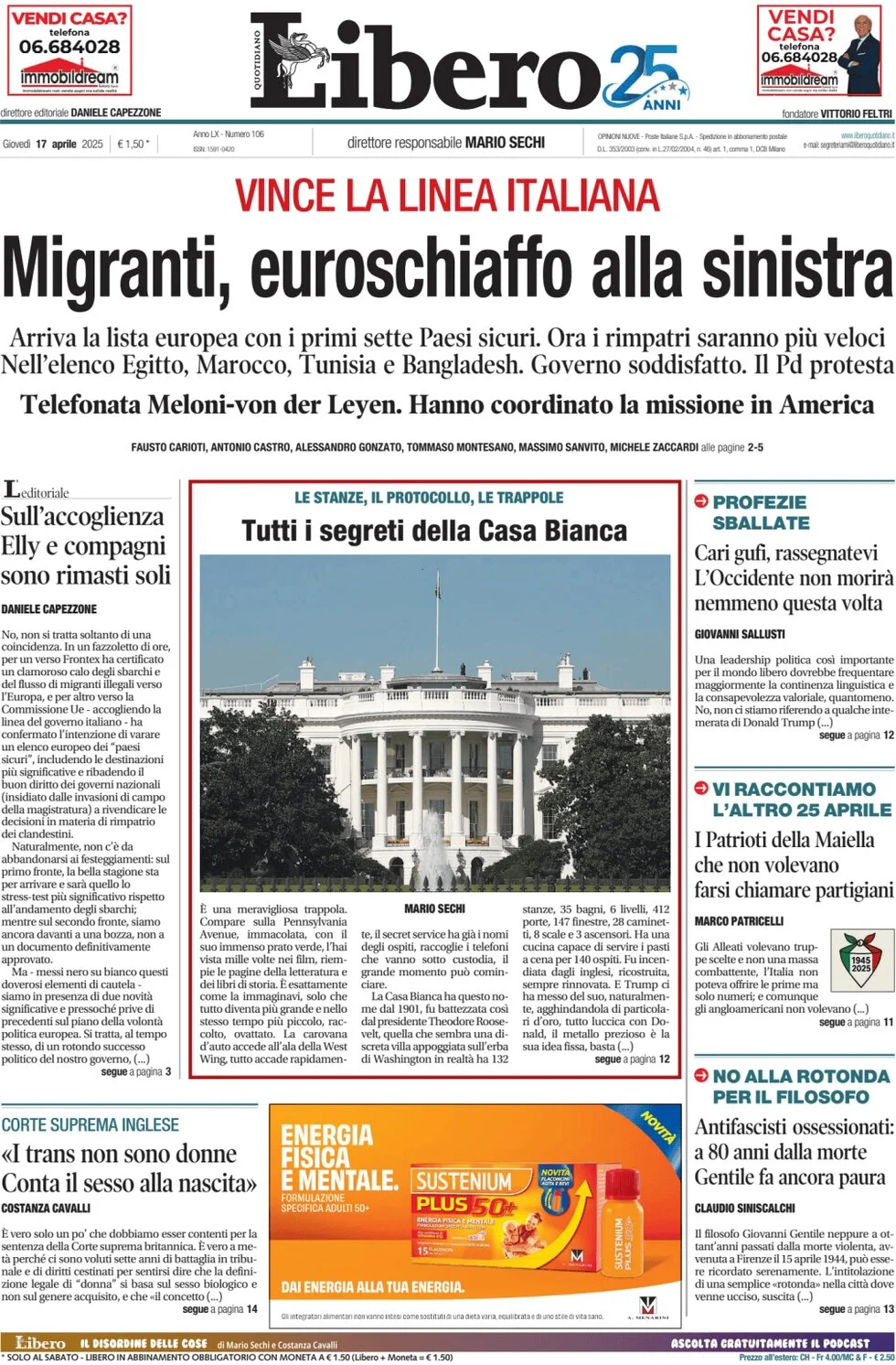 anteprima della prima pagina di Libero Quotidiano