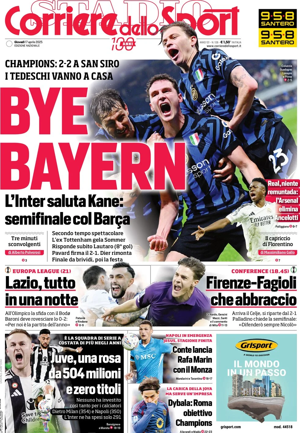 anteprima della prima pagina di Corriere dello Sport
