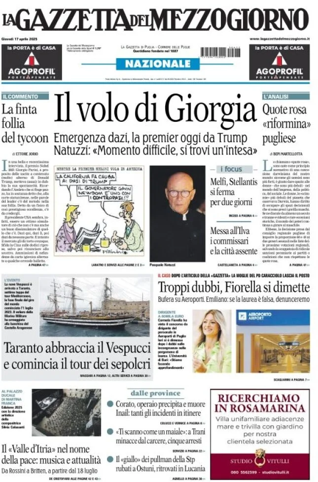 anteprima della prima pagina di La Gazzetta del Mezzogiorno (Bari)