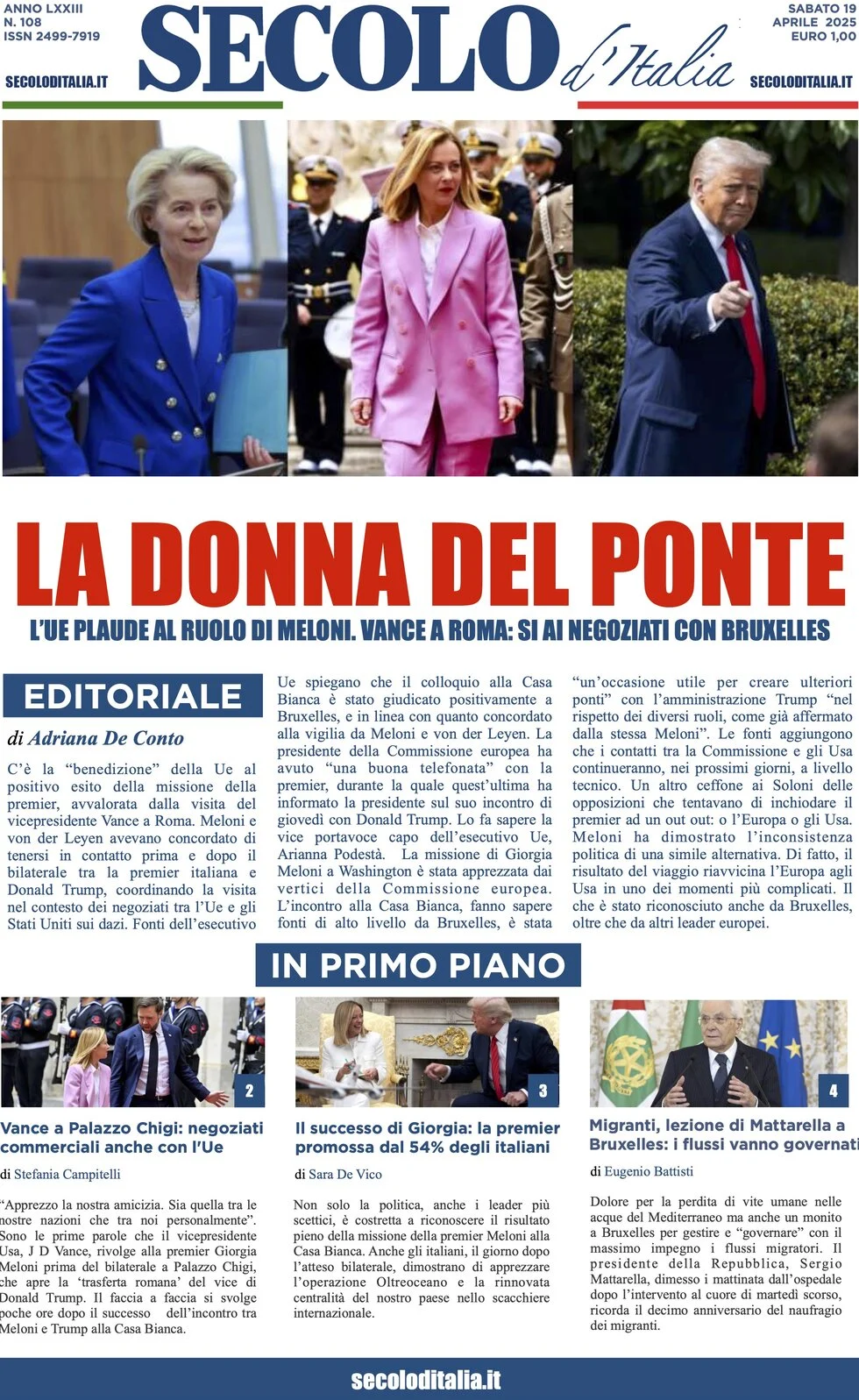 anteprima della prima pagina di secolo-ditalia del 19/04/2025