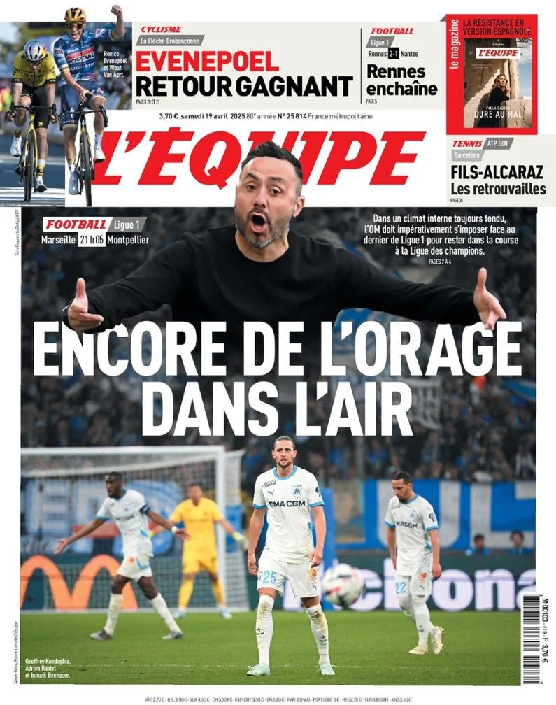 anteprima della prima pagina di lequipe del 19/04/2025