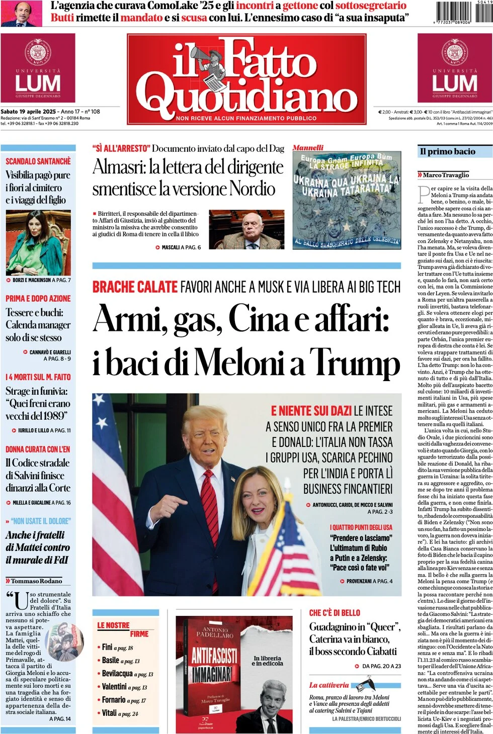 anteprima della prima pagina di il-fatto-quotidiano del 19/04/2025