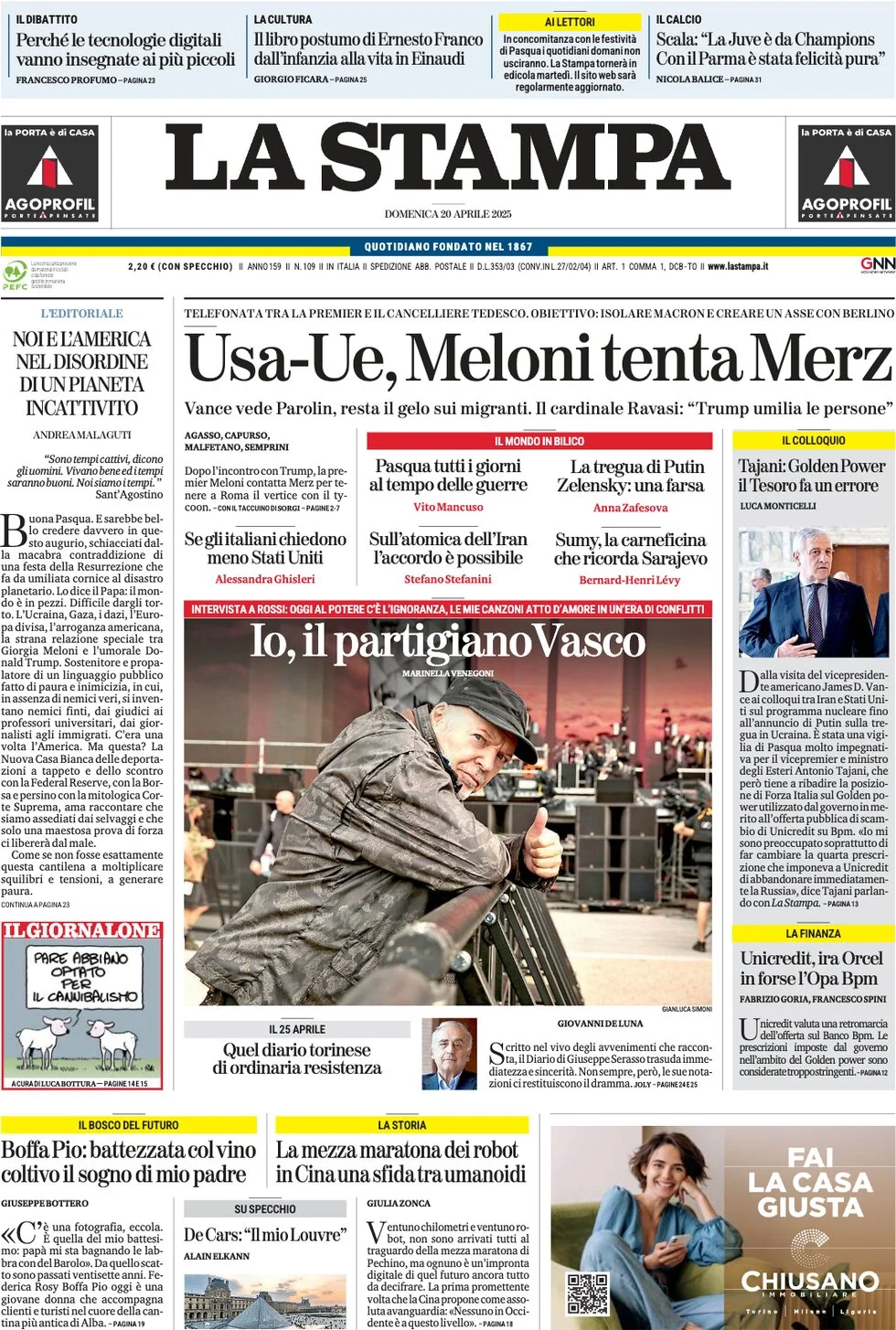 anteprima della prima pagina di la-stampa del 20/04/2025
