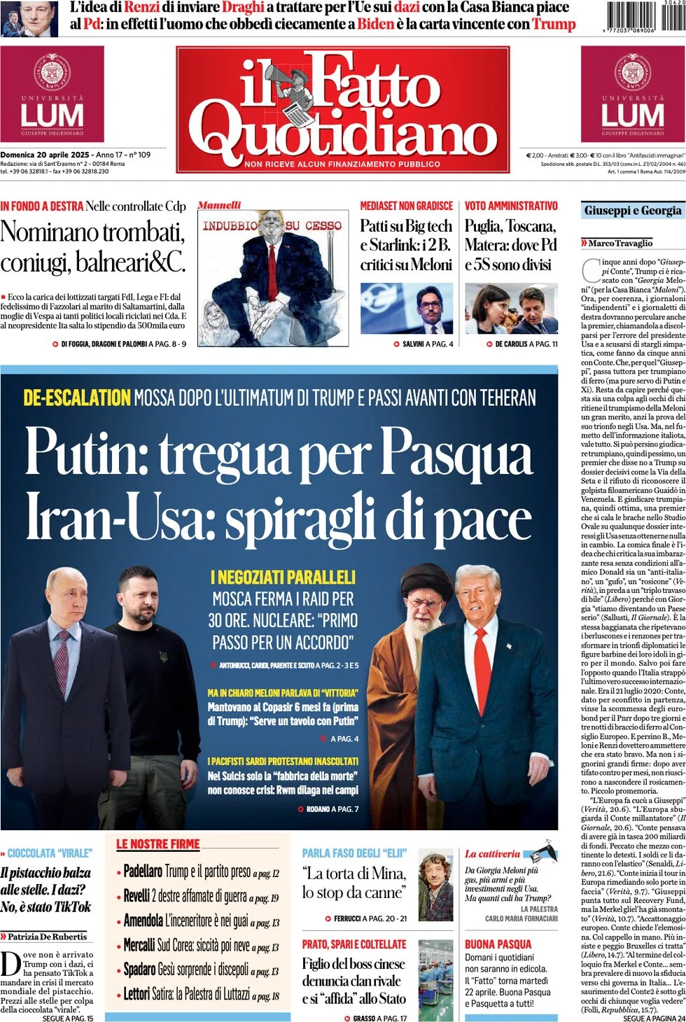 anteprima della prima pagina di il-fatto-quotidiano del 20/04/2025