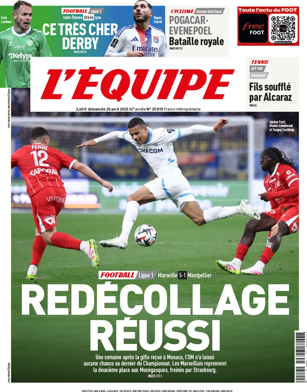 anteprima della prima pagina di lequipe del 20/04/2025