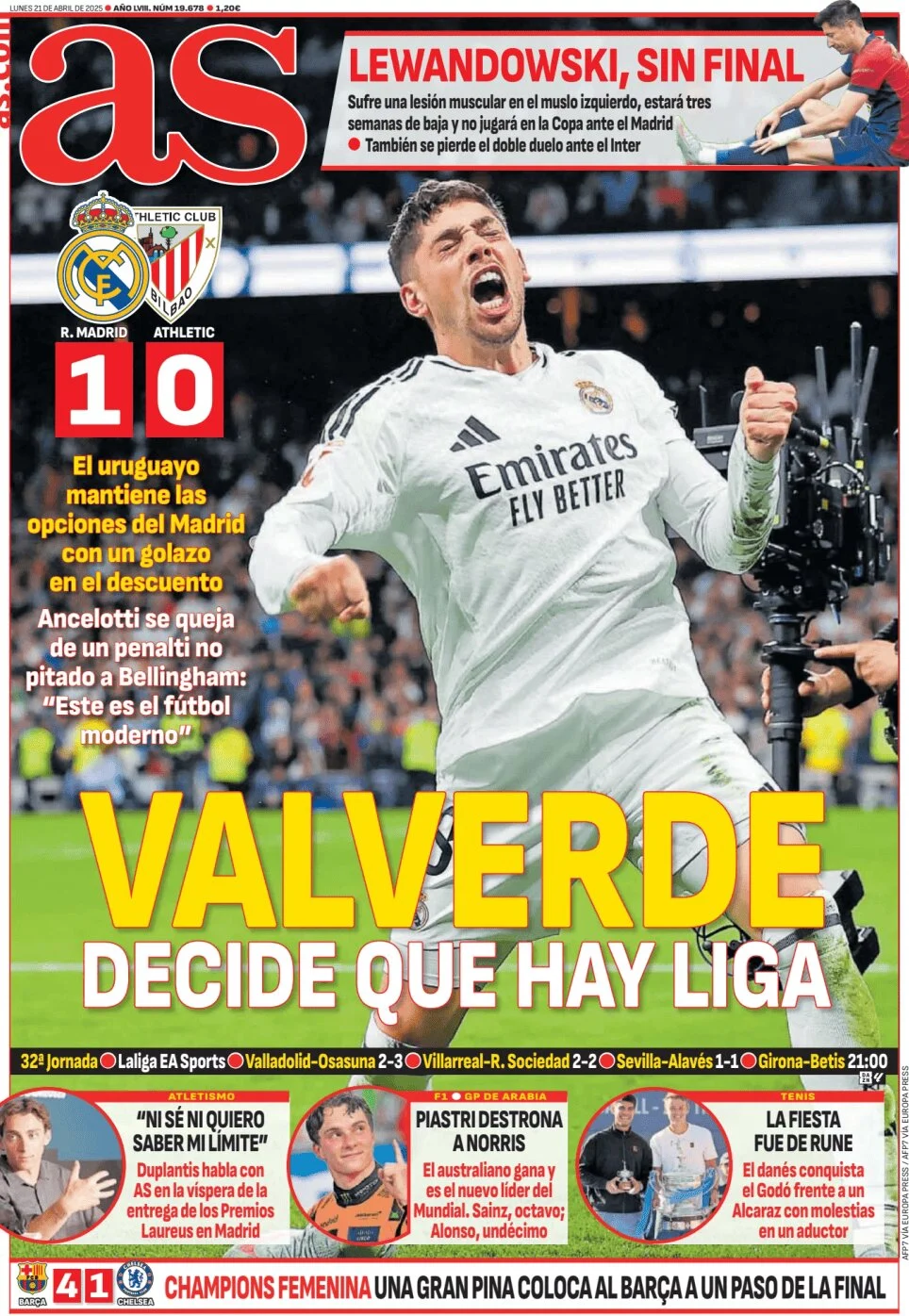 anteprima della prima pagina di as-madrid del 21/04/2025