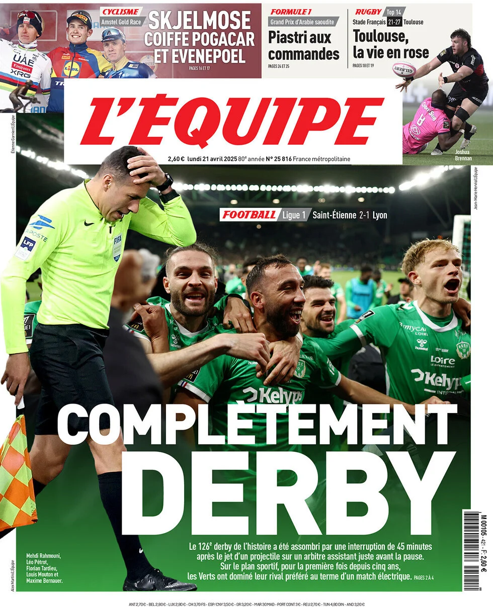 anteprima della prima pagina di lequipe del 21/04/2025