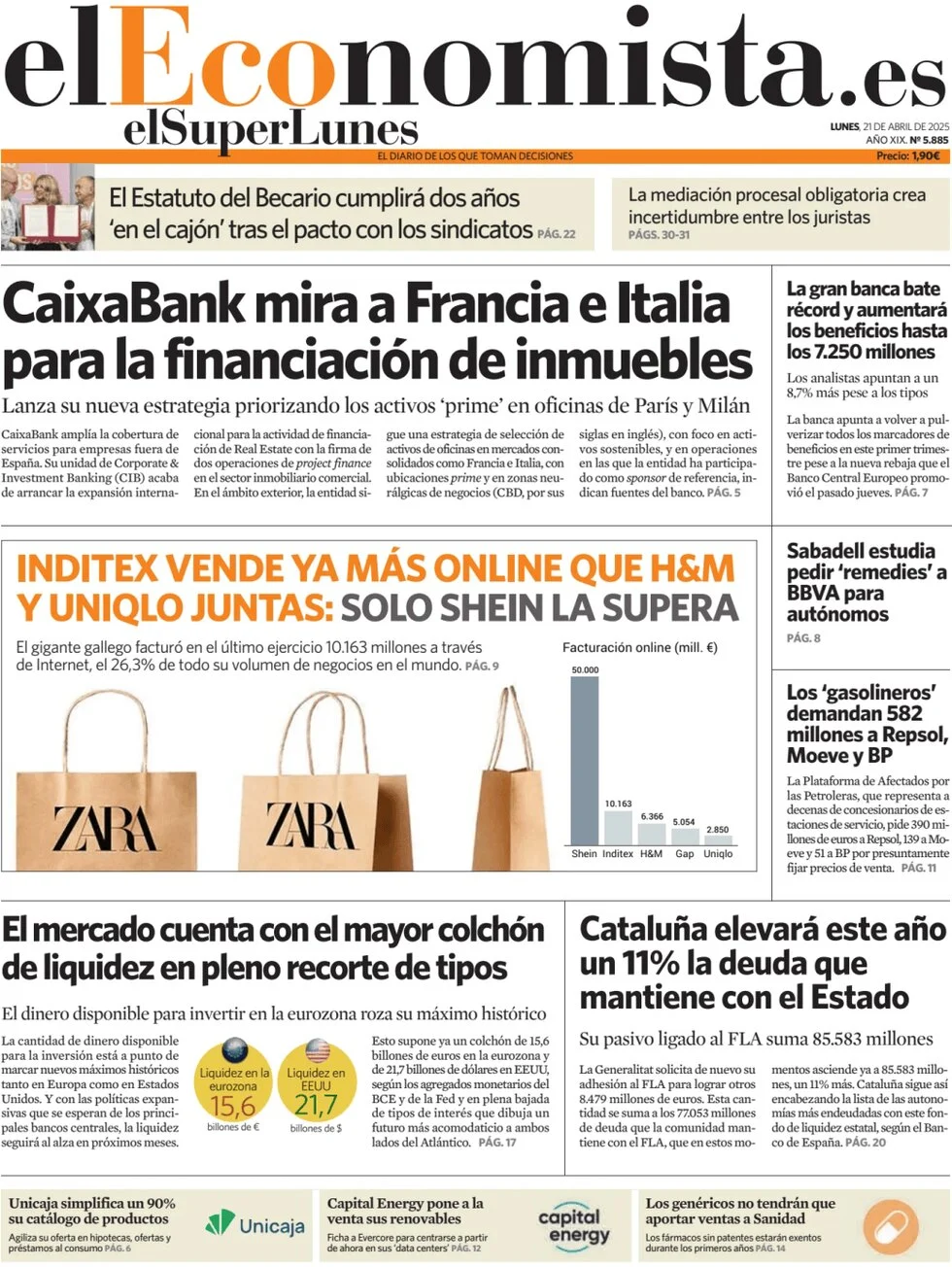anteprima della prima pagina di el-economista del 21/04/2025