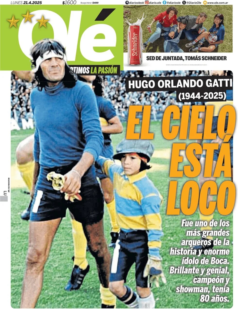 anteprima della prima pagina di ol del 21/04/2025