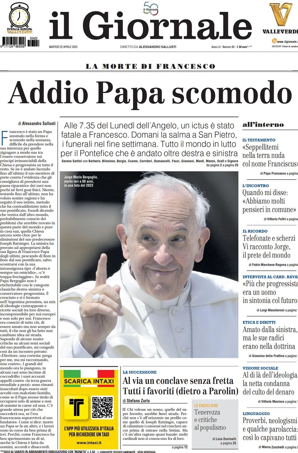 anteprima della prima pagina di il-giornale del 22/04/2025