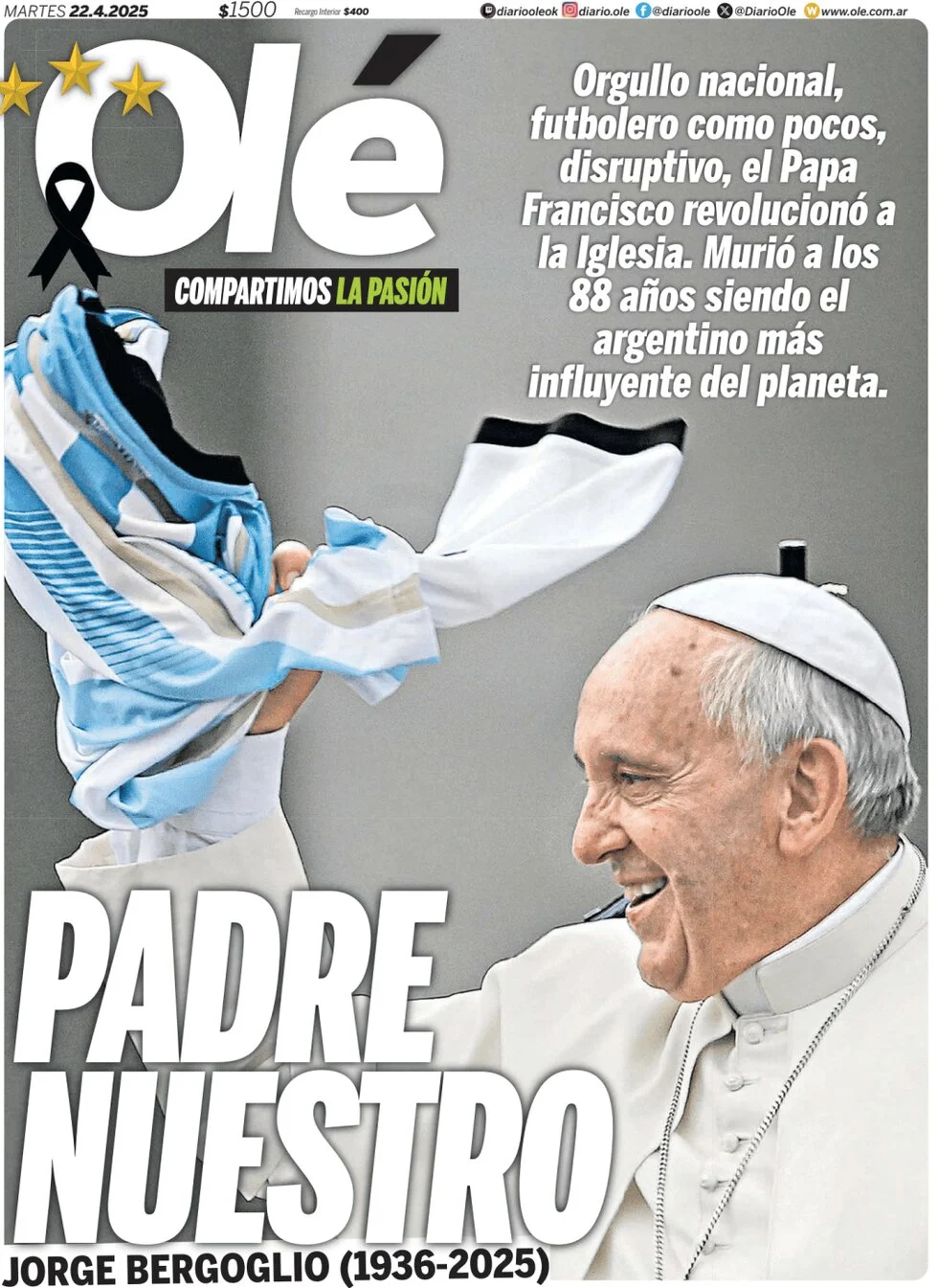 anteprima della prima pagina di ol del 22/04/2025