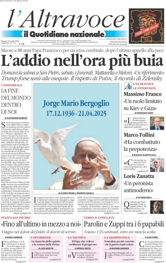 anteprima della prima pagina di il-quotidiano-del-sud-laltravoce del 22/04/2025