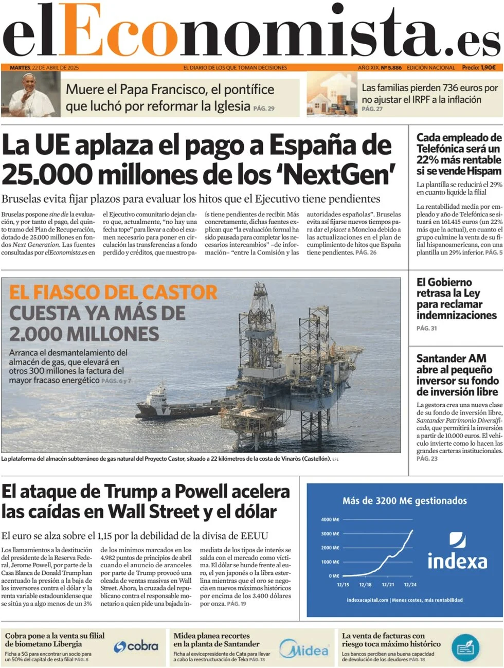 anteprima della prima pagina di el-economista del 22/04/2025