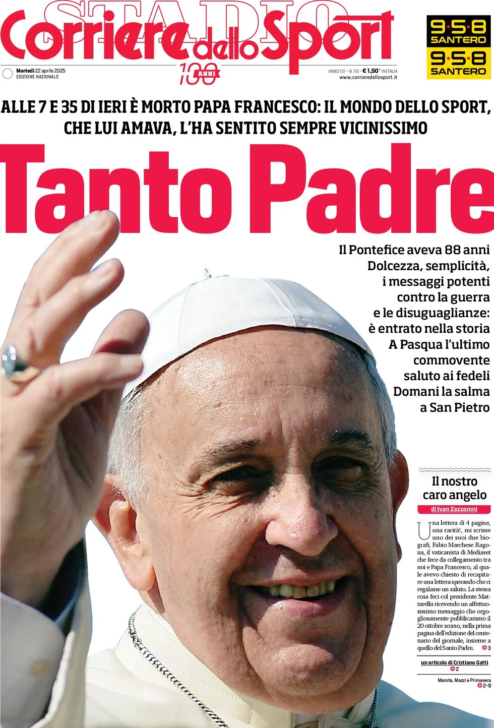 anteprima della prima pagina di corriere-dello-sport del 22/04/2025