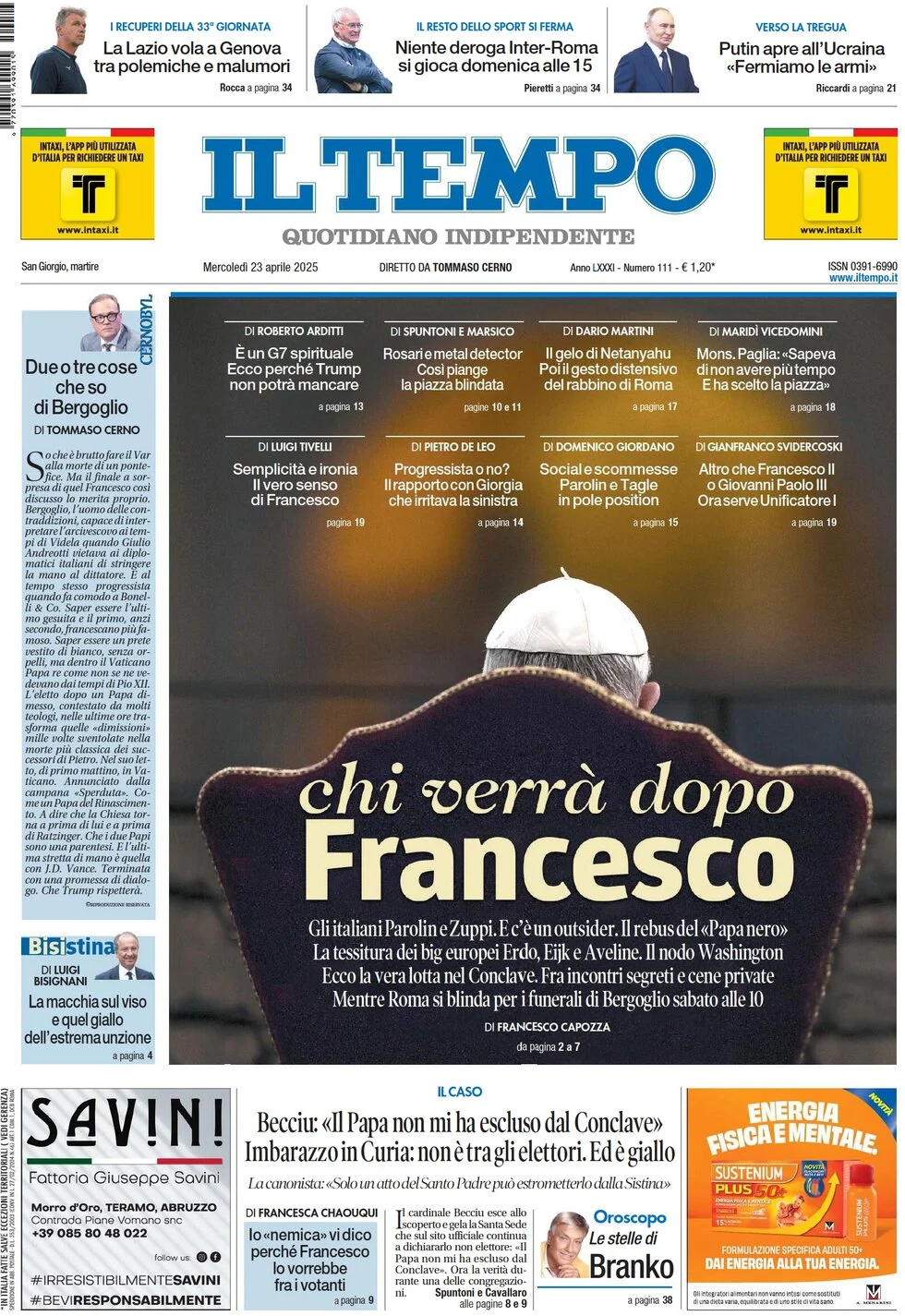 anteprima della prima pagina di il-tempo del 23/04/2025