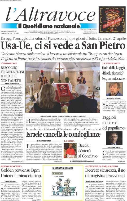 anteprima della prima pagina di il-quotidiano-del-sud-laltravoce del 23/04/2025
